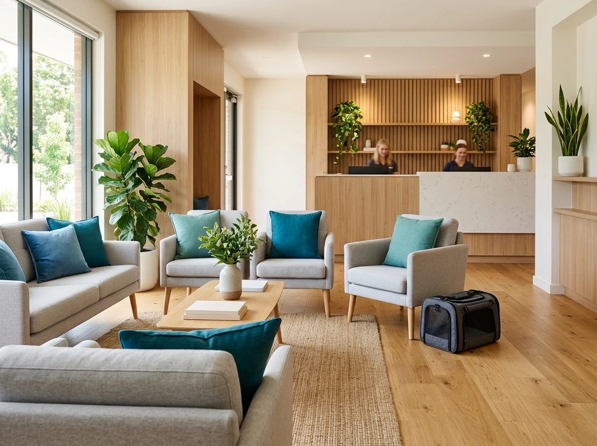 Salle d’attente accueillante de la clinique vétérinaire Blanchy à Etterbeek