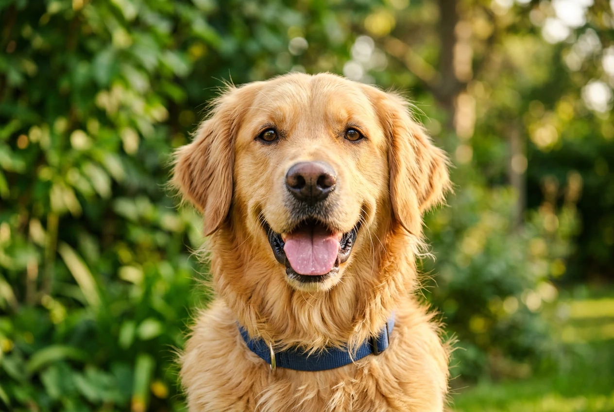 Portrait expressif d’un golden retriever en bonne santé, heureux