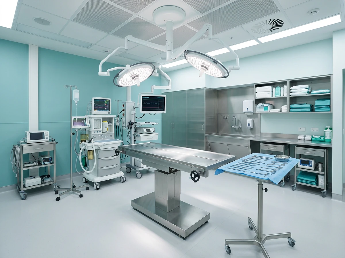 Salle de chirurgie vétérinaire moderne et stérile avec équipements